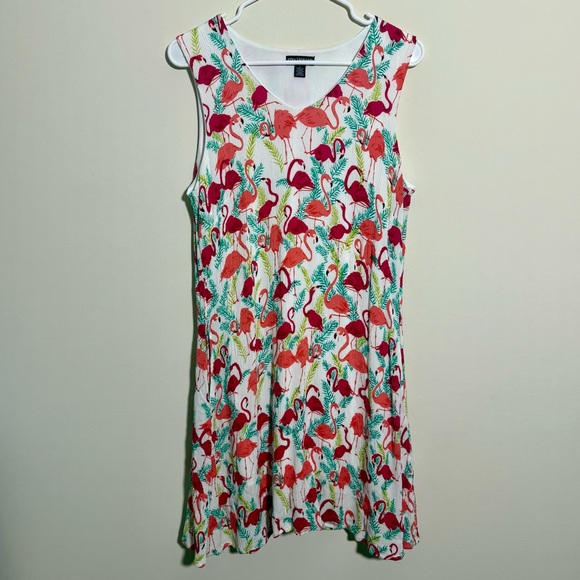 Nina Leonard Dresses & Skirts - Nina Leonard Sleeveless Flamingo Print Dress, Size Large